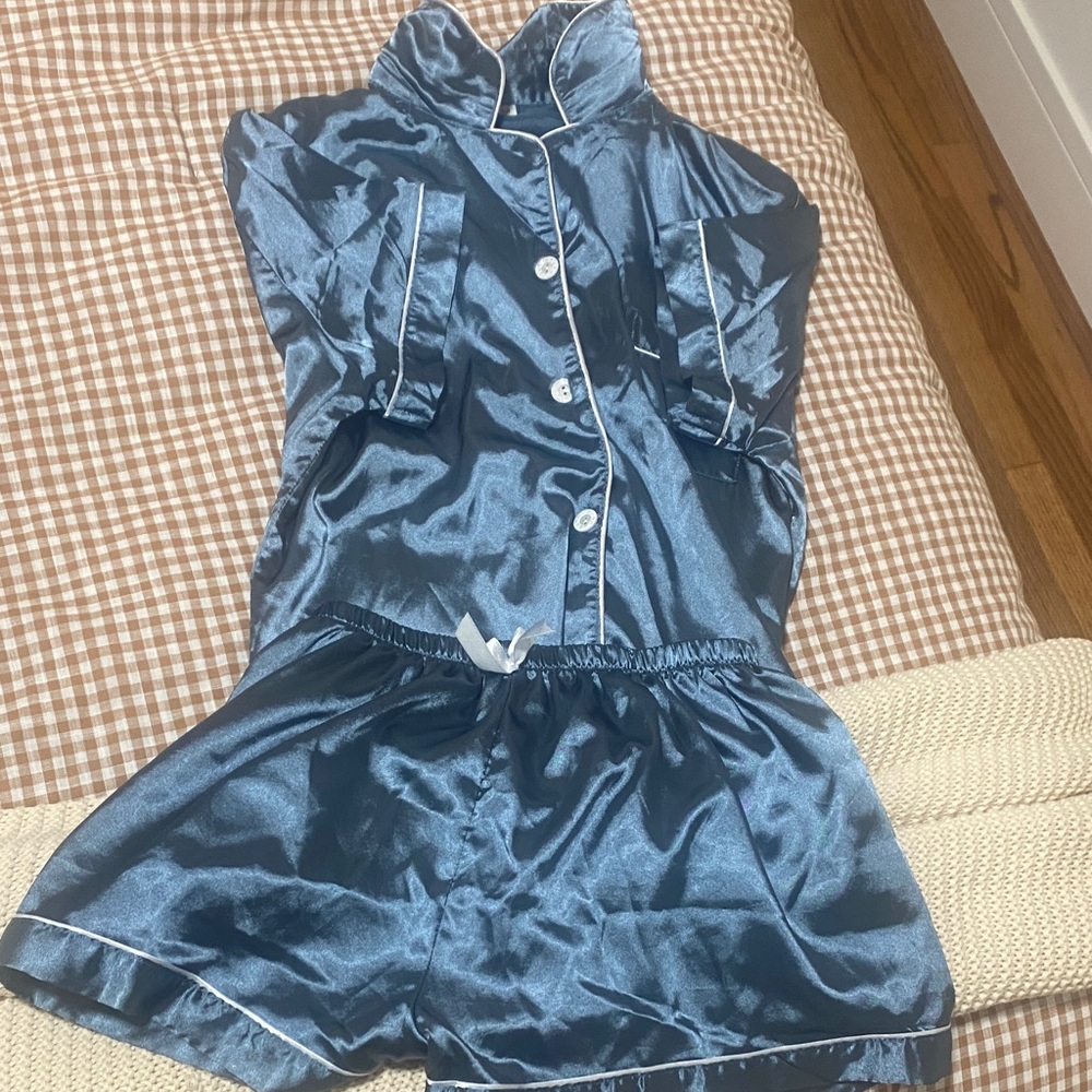 Blue Satin Pajama Set